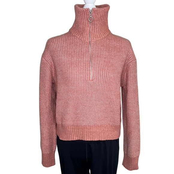 Jessica Simpson Sweater Half Zip Long Sleeve Mock Neck Coral Pink Medium M - Picture 4 of 13